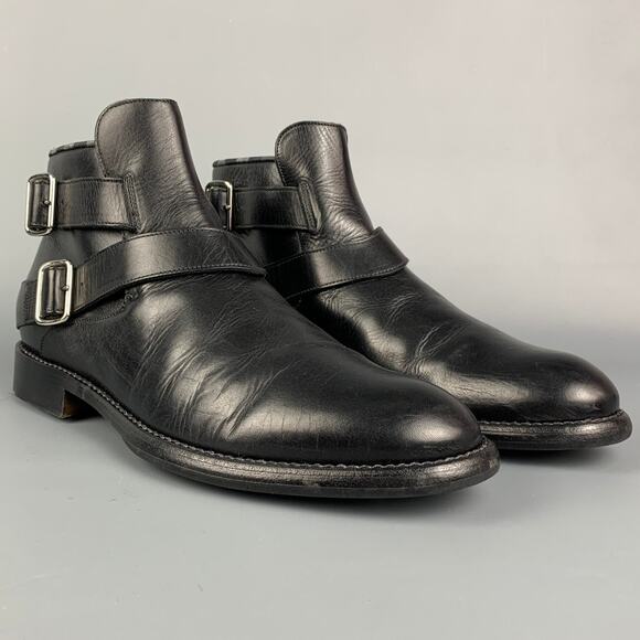 JUSTIN DEAKIN Size 7 Black Leather Double Buckle Ankle Boots main image 6